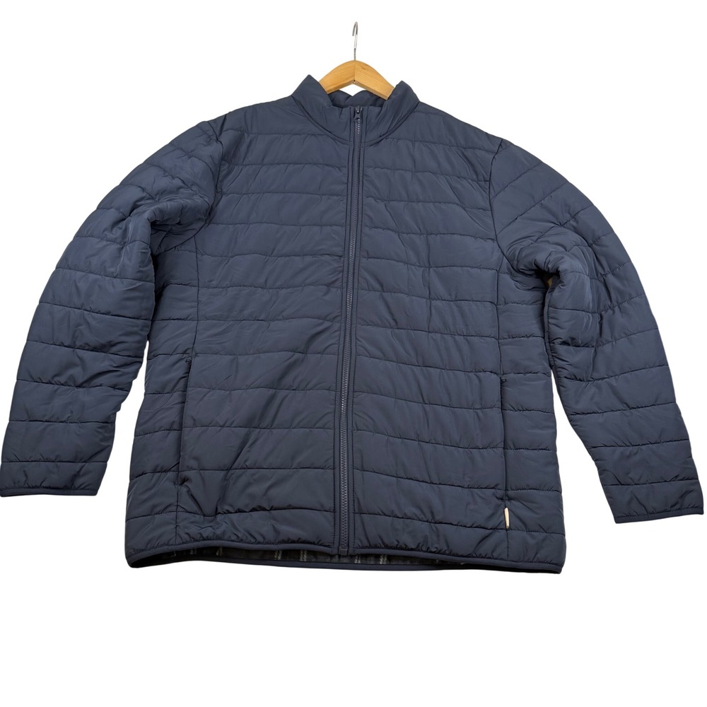Voyager Mens XL Navy Blue Quilted Puffer Jacket Fleece Plaid Lined Full Zip